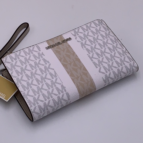MICHAEL KORS LARGE DOUBLE ZIP WRISTLET WALLET LIGHT SAND/ WHITE MULTI CO… - Picture 15 of 15